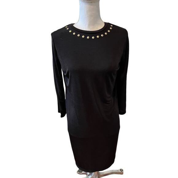 Michael Kors Long Sleeve Dress Gold Studded Neckline Detail M - Picture 1 of 7